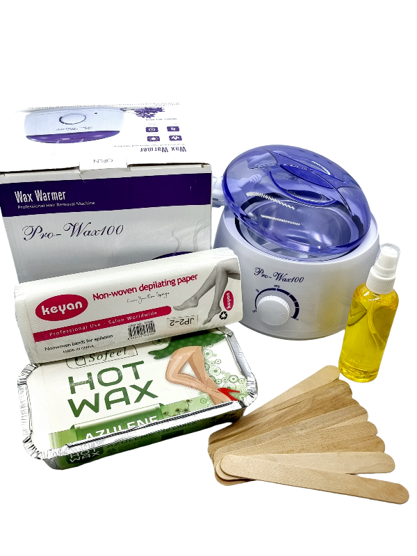 Kit Epilare cu Ceara Azulene, 1 x 250 g Ceara, 1 x Incalzitor Ceara, 1 x Ulei dupa Epilare, 1 x Set 10 Spatule